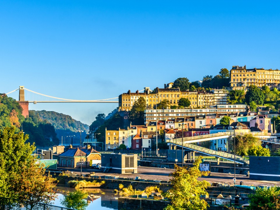 view of Clifton village and suspension bridge in Bristol 
