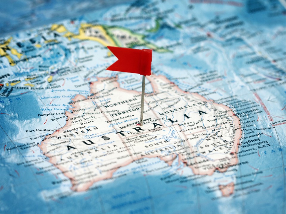 Flag pin on the map pointing Australia